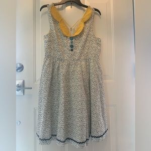 White and Blue floral dress with with gold collar